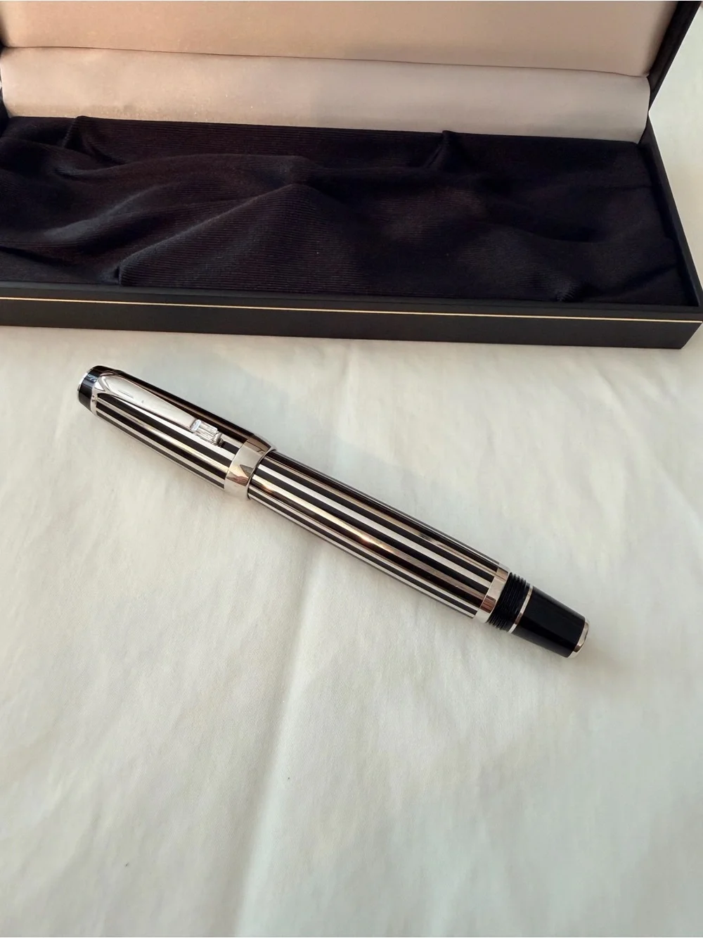 MONTBLANC Boheme Black and Silver Striped Fountain Pen with Crystal Gemstone